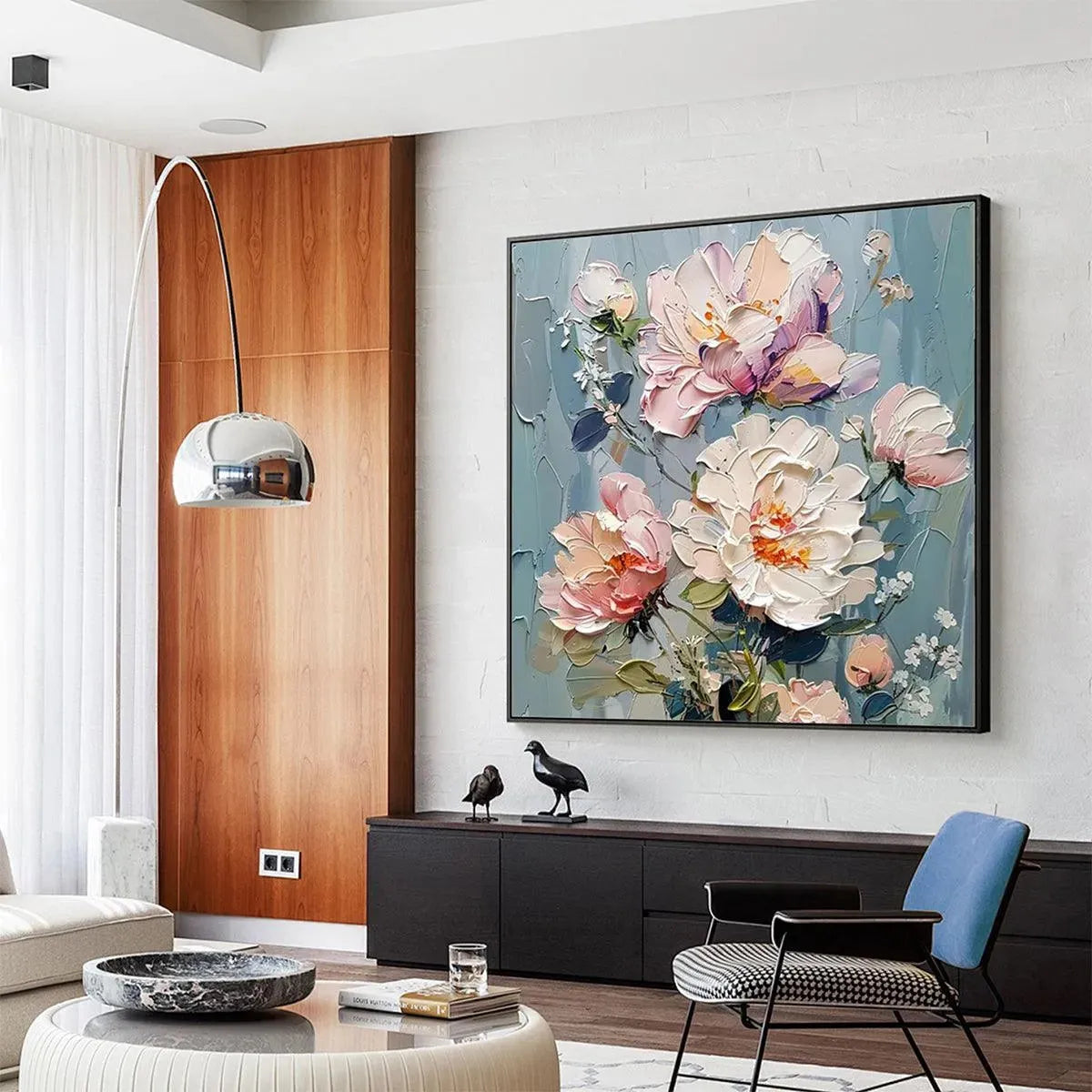 PASTEL PEONIES: Textured Peony Painting, Impasto Floral Wall Art, Square Canvas, Romantic Decor - Image 4