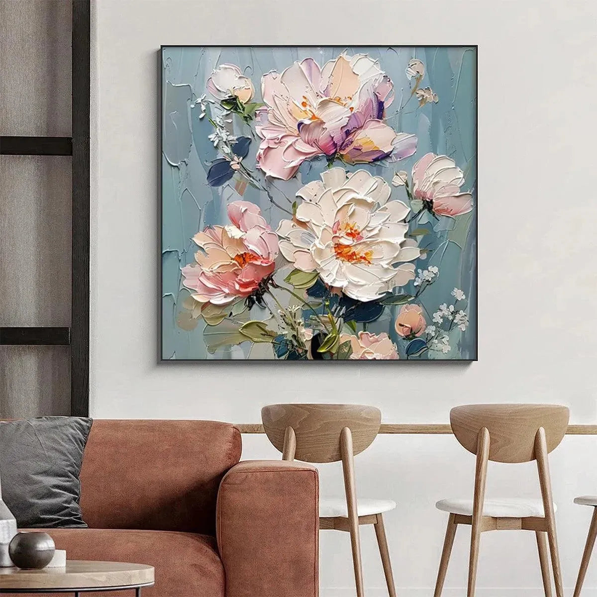 PASTEL PEONIES: Textured Peony Painting, Impasto Floral Wall Art, Square Canvas, Romantic Decor - Image 5