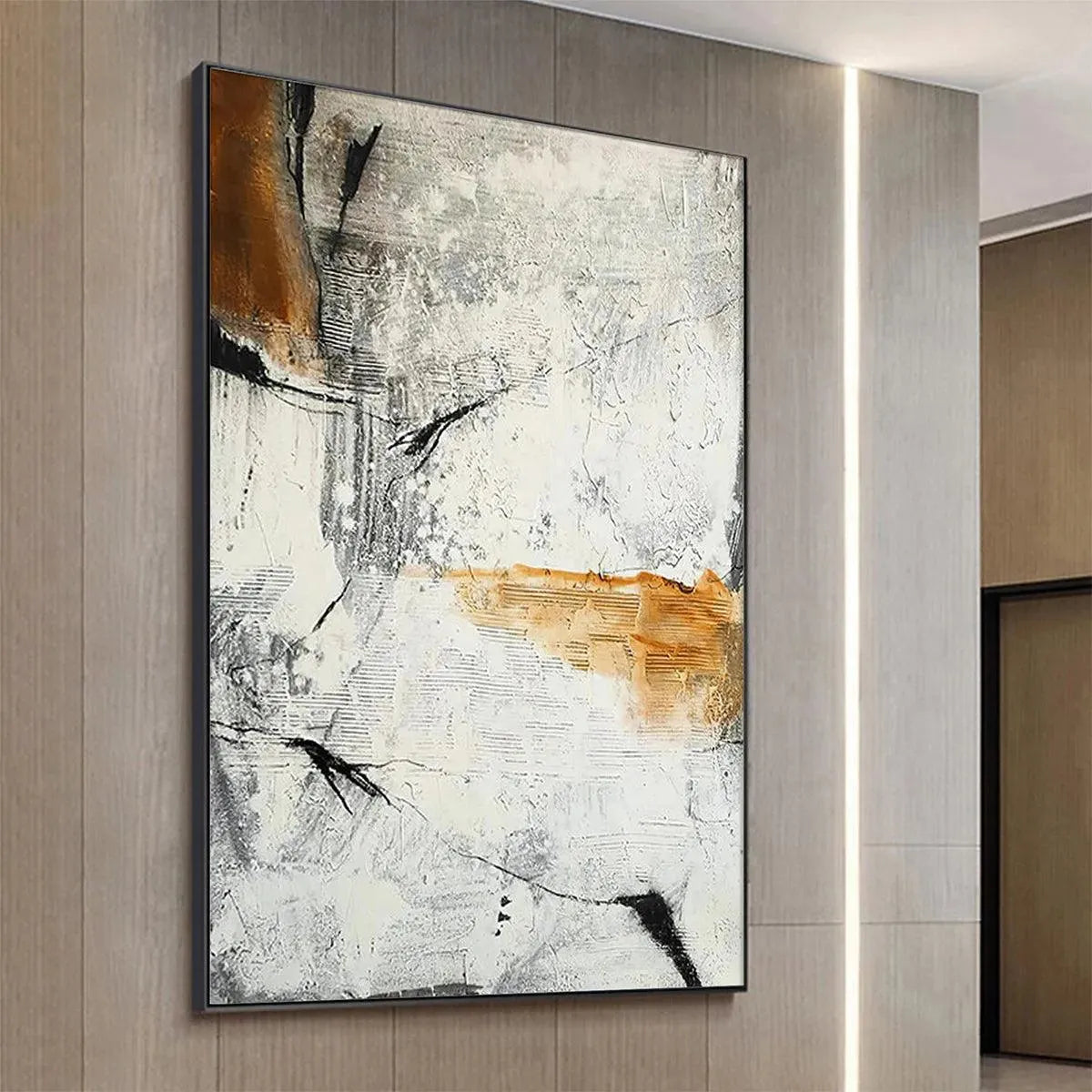 TEXTURED ABSTRACT IN BROWN AND WHITE: Modern Abstract Painting, Vertical Wall Art - Image 3