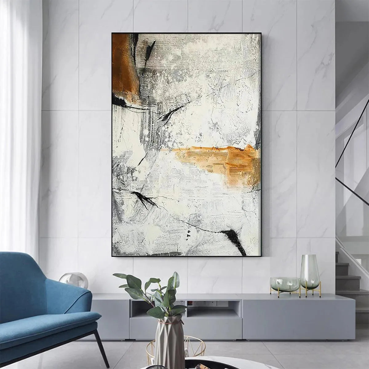 TEXTURED ABSTRACT IN BROWN AND WHITE: Modern Abstract Painting, Vertical Wall Art - Image 8