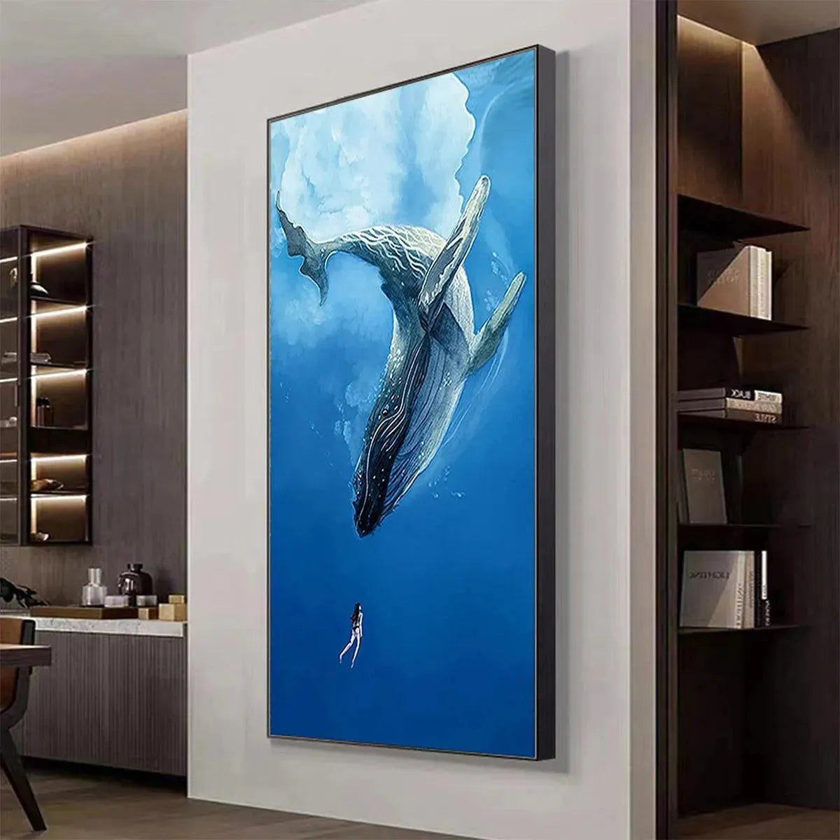 WHALE ENCOUNTER: Majestic Whale and Diver Painting, Vertical Wall Art - Image 5