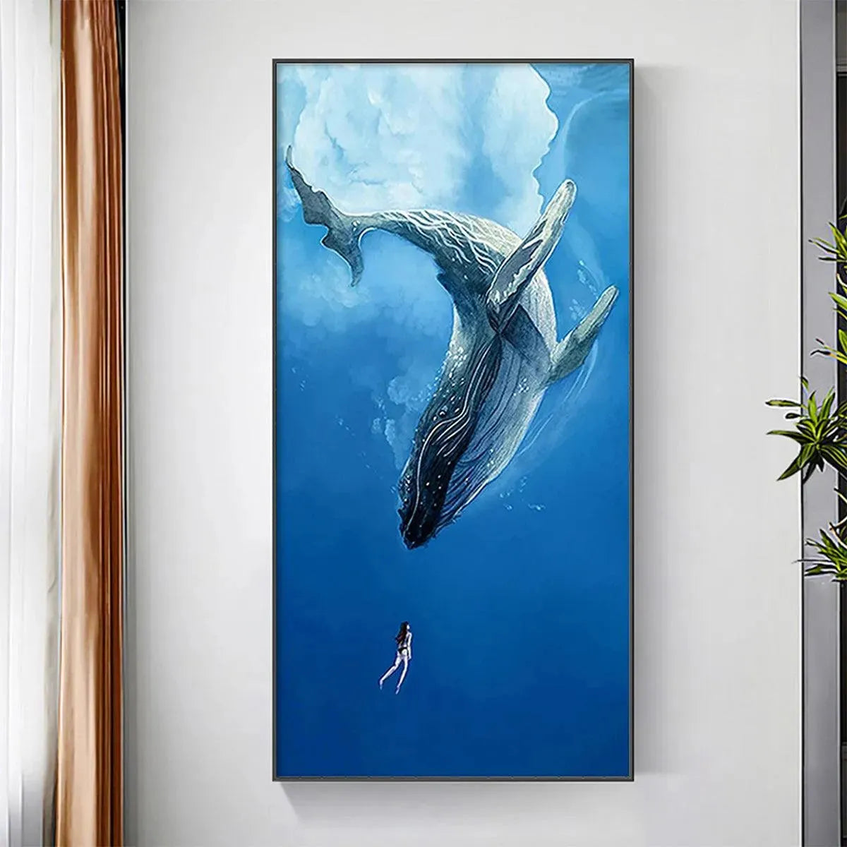 WHALE ENCOUNTER: Majestic Whale and Diver Painting, Vertical Wall Art - Image 2