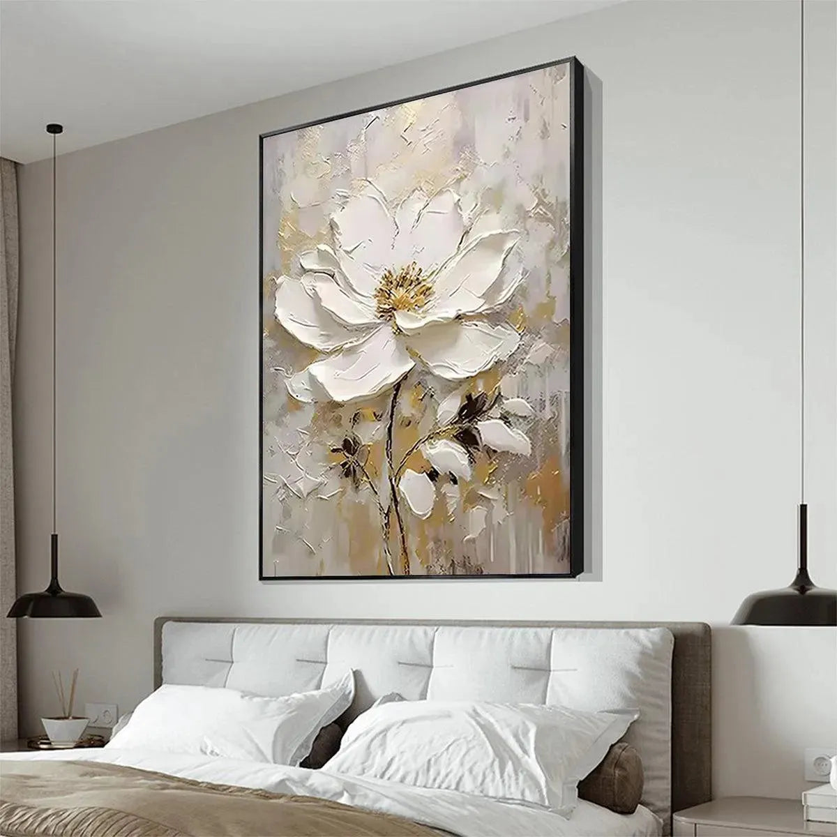 WHITE BLOSSOM: Textured White Floral Painting, Impasto Wall Art, Vertical Canvas, Romantic Decor - Image 4