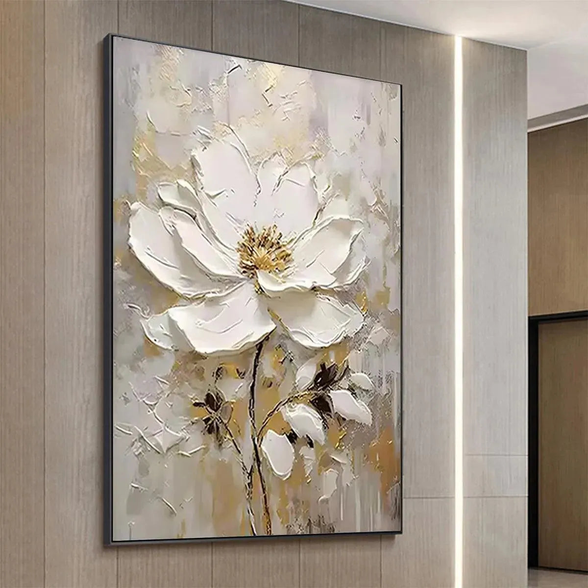 WHITE BLOSSOM: Textured White Floral Painting, Impasto Wall Art, Vertical Canvas, Romantic Decor - Image 5