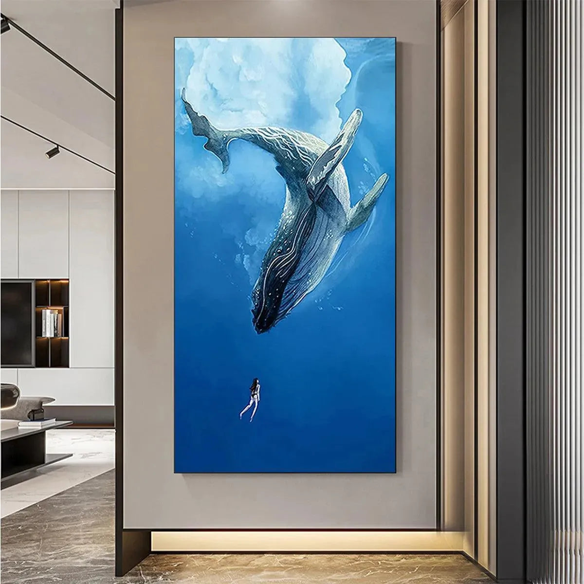 WHALE ENCOUNTER: Majestic Whale and Diver Painting, Vertical Wall Art - Image 6