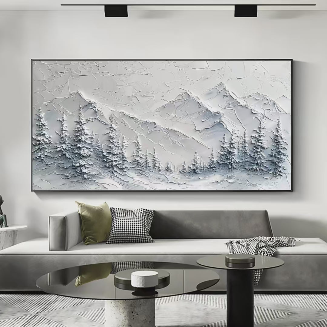 WINTER'S EMBRACE: Textured Winter Mountain Landscape Painting - Image 4