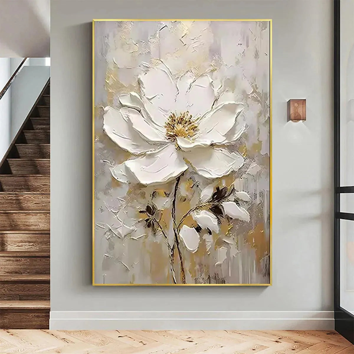 WHITE BLOSSOM: Textured White Floral Painting, Impasto Wall Art, Vertical Canvas, Romantic Decor - Image 7
