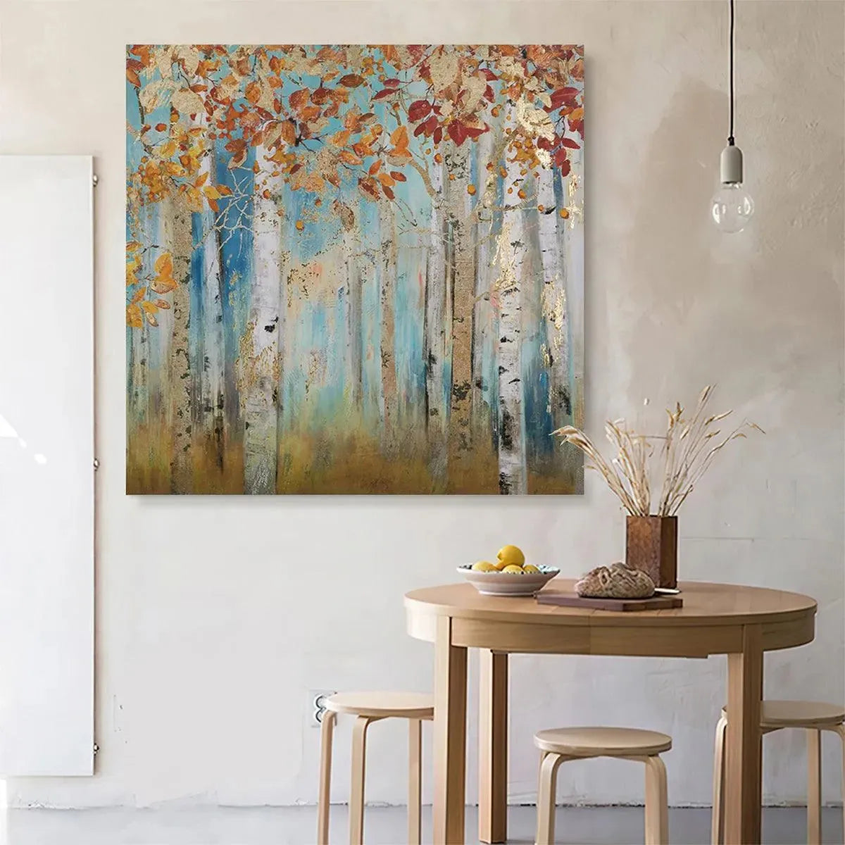 GOLDEN AUTUMN FOREST: Textured Autumn Forest Painting, Square Wall Art - Image 6