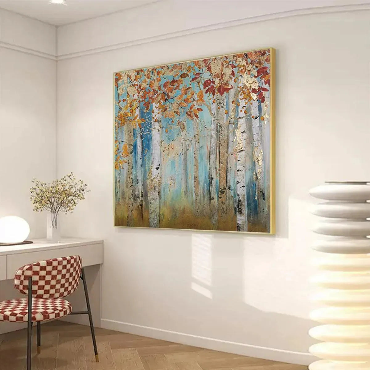 GOLDEN AUTUMN FOREST: Textured Autumn Forest Painting, Square Wall Art - Image 5