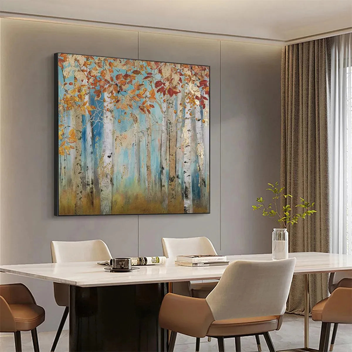 GOLDEN AUTUMN FOREST: Textured Autumn Forest Painting, Square Wall Art - Image 3