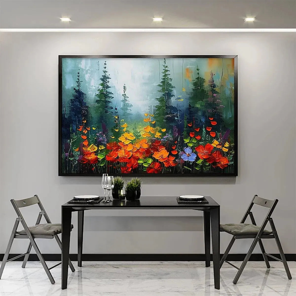 WILD FLOWER MEADOW: Textured Floral Landscape Painting, Impasto Wall Art, Panoramic Canvas, Nature Decor - Image 2