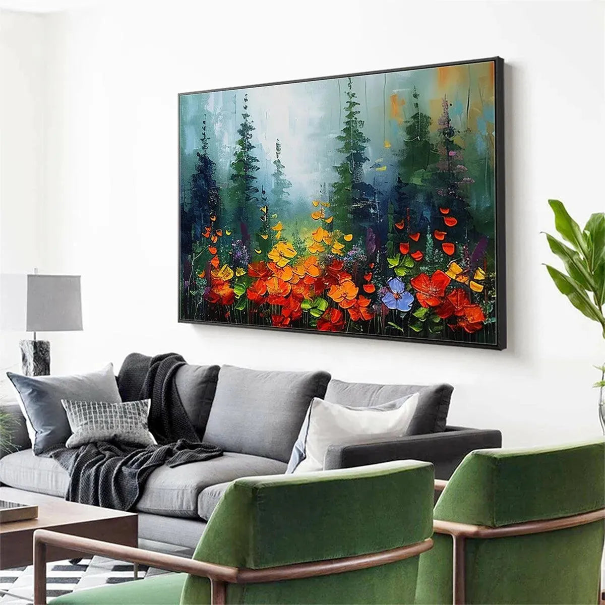 WILD FLOWER MEADOW: Textured Floral Landscape Painting, Impasto Wall Art, Panoramic Canvas, Nature Decor - Image 5