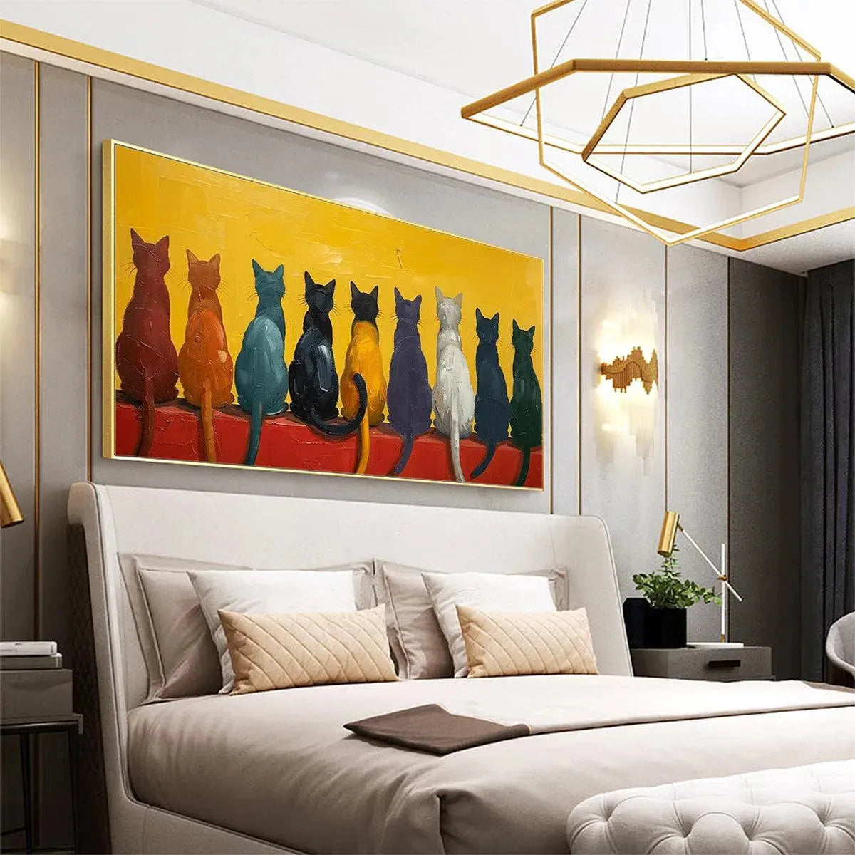 CATS IN A ROW: Whimsical Cat Painting, Textured Wall Art, Panoramic Canvas, Pet Decor - Image 4