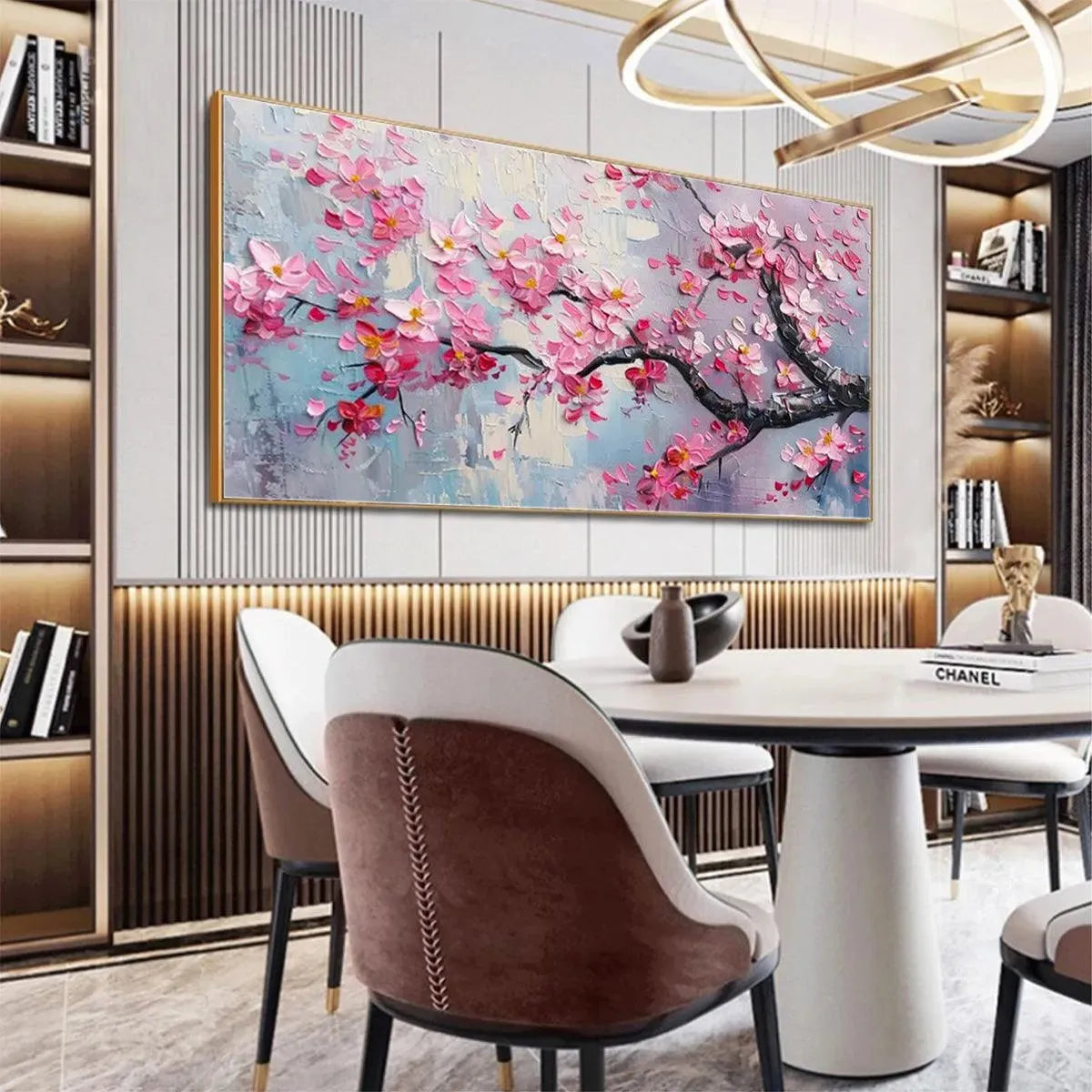 SPRINGTIME SERENADE: Textured Cherry Blossom Painting, Horizontal Wall Art - Image 4
