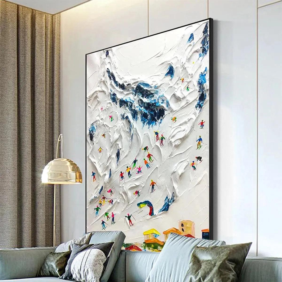 ALPINE SKI DAY: Textured Ski Scene Painting, Vertical Wall Art - Image 5