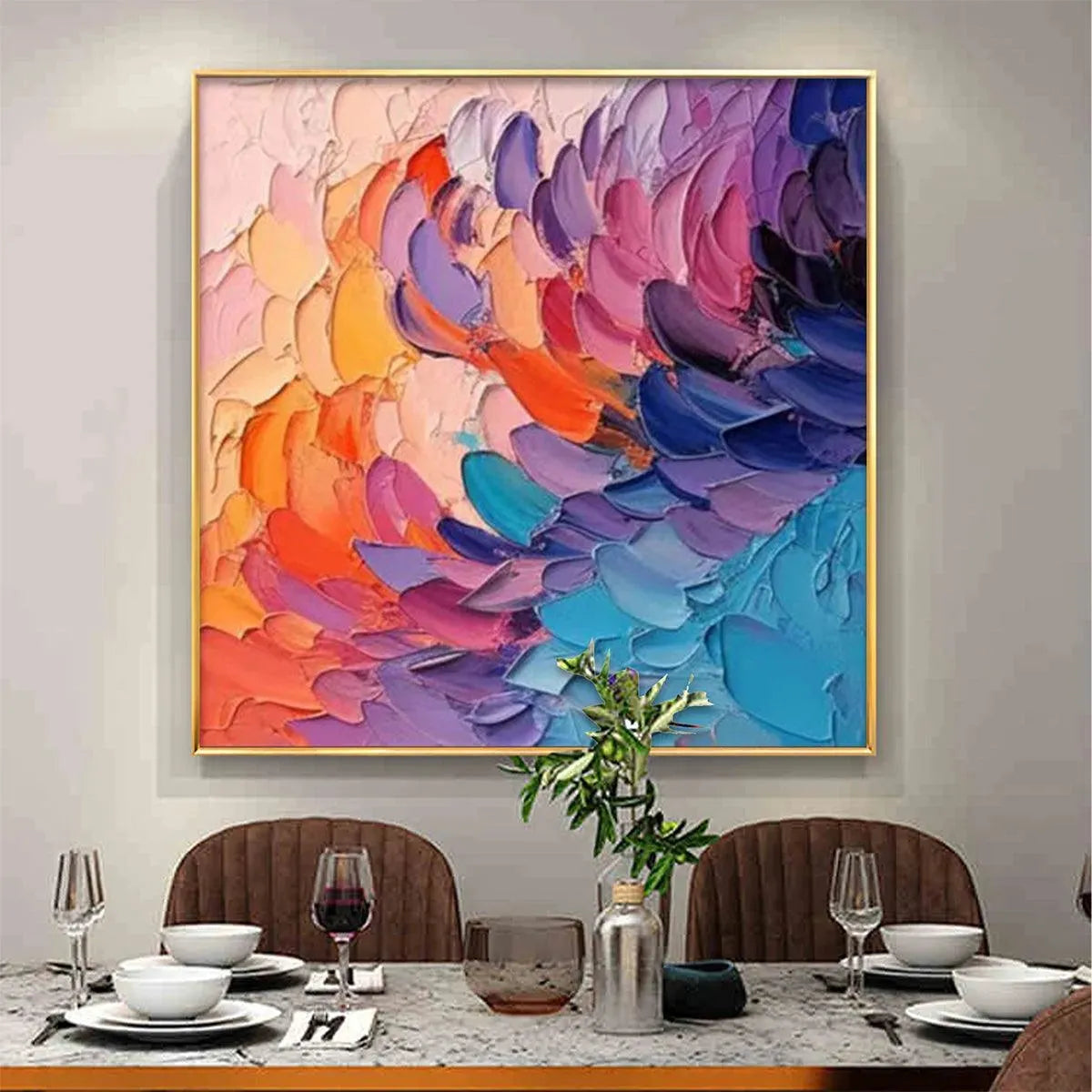 RAINBOW WAVES: Textured Abstract Painting, Impasto Wall Art, Square Canvas, Modern Decor - Image 6