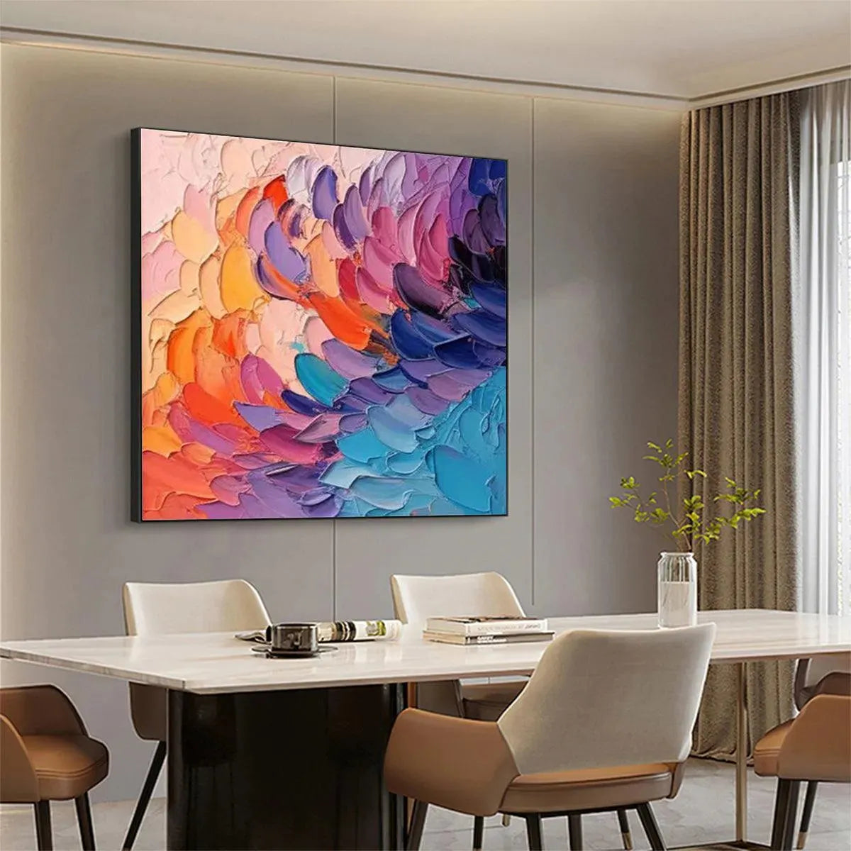 RAINBOW WAVES: Textured Abstract Painting, Impasto Wall Art, Square Canvas, Modern Decor - Image 4