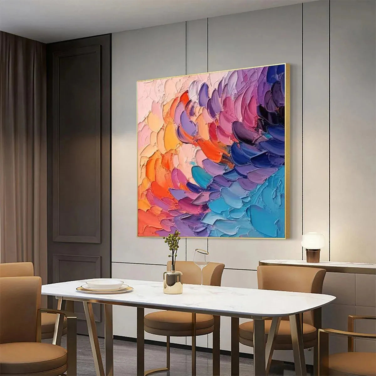 RAINBOW WAVES: Textured Abstract Painting, Impasto Wall Art, Square Canvas, Modern Decor - Image 5