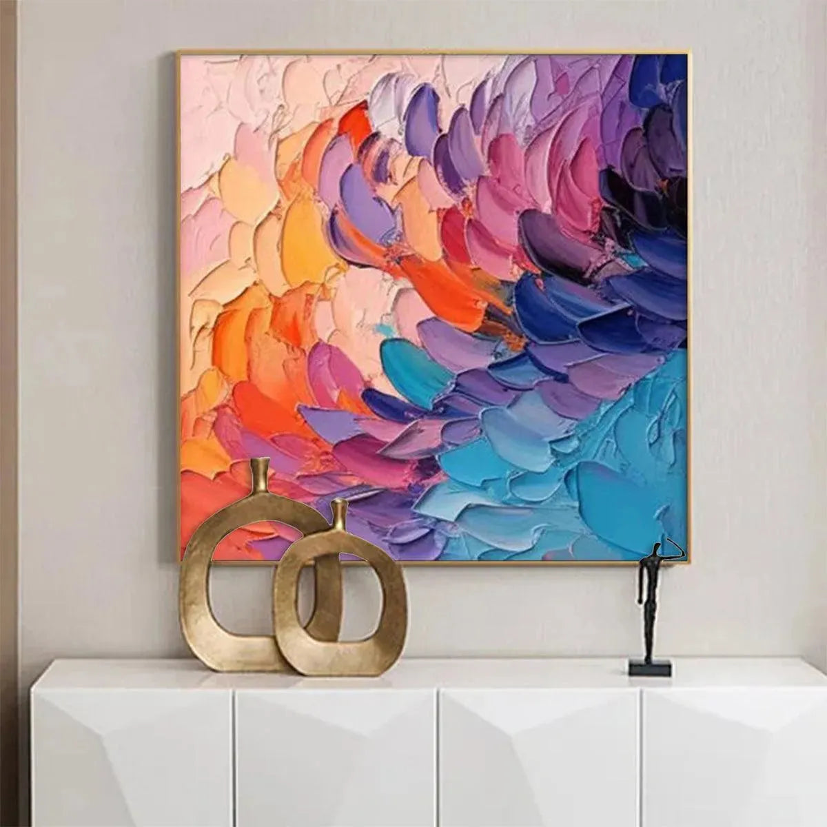 RAINBOW WAVES: Textured Abstract Painting, Impasto Wall Art, Square Canvas, Modern Decor - Image 7