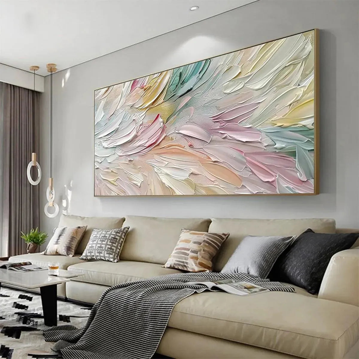 PASTEL DREAM: Textured Abstract Painting in Soft Hues, Horizontal Wall Art - Image 6