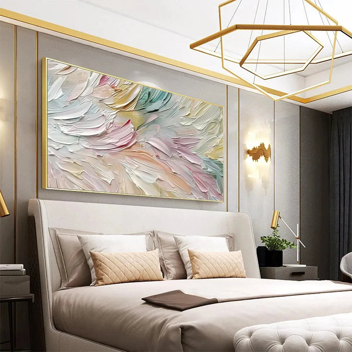 PASTEL DREAM: Textured Abstract Painting in Soft Hues, Horizontal Wall Art - Image 4