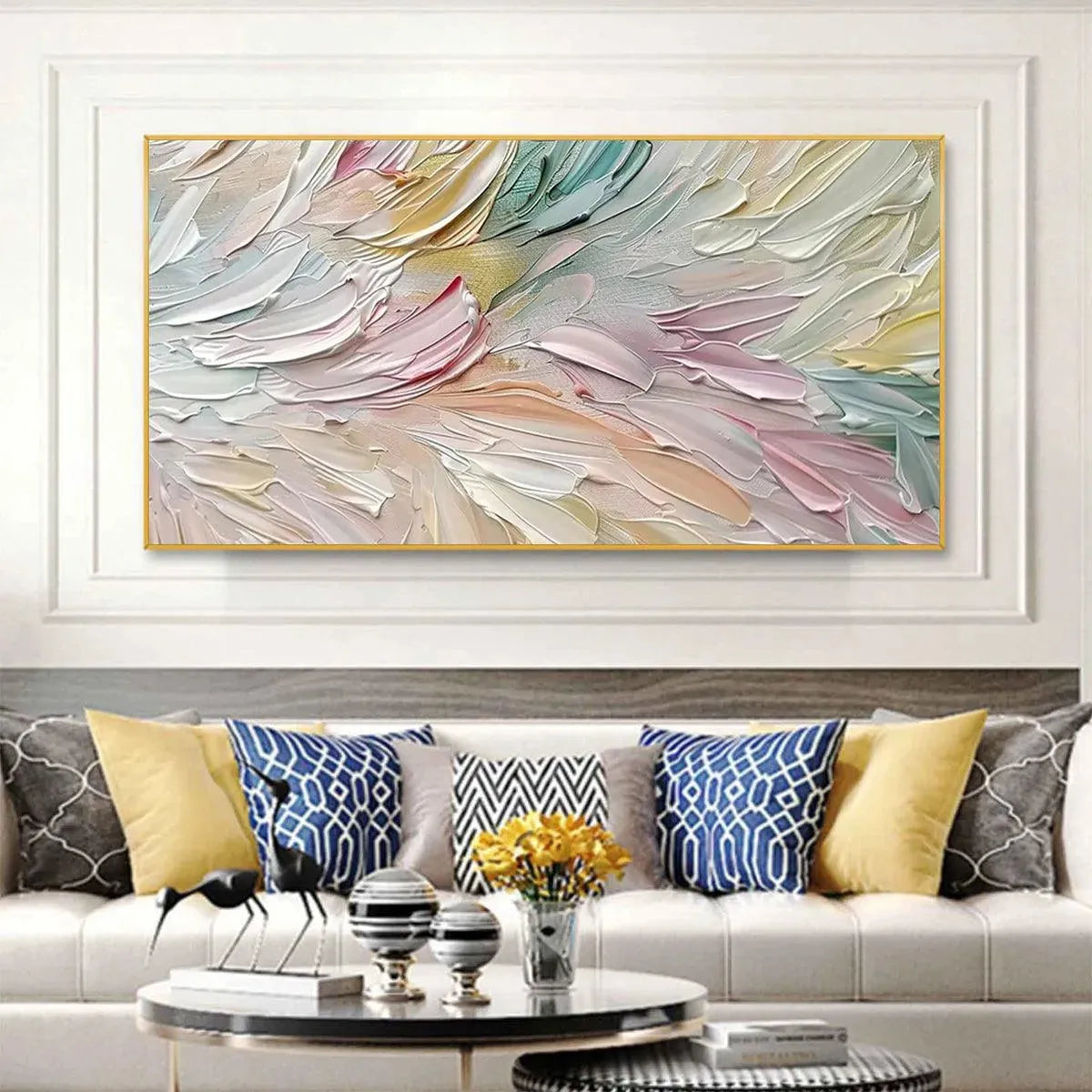 PASTEL DREAM: Textured Abstract Painting in Soft Hues, Horizontal Wall Art - Image 8
