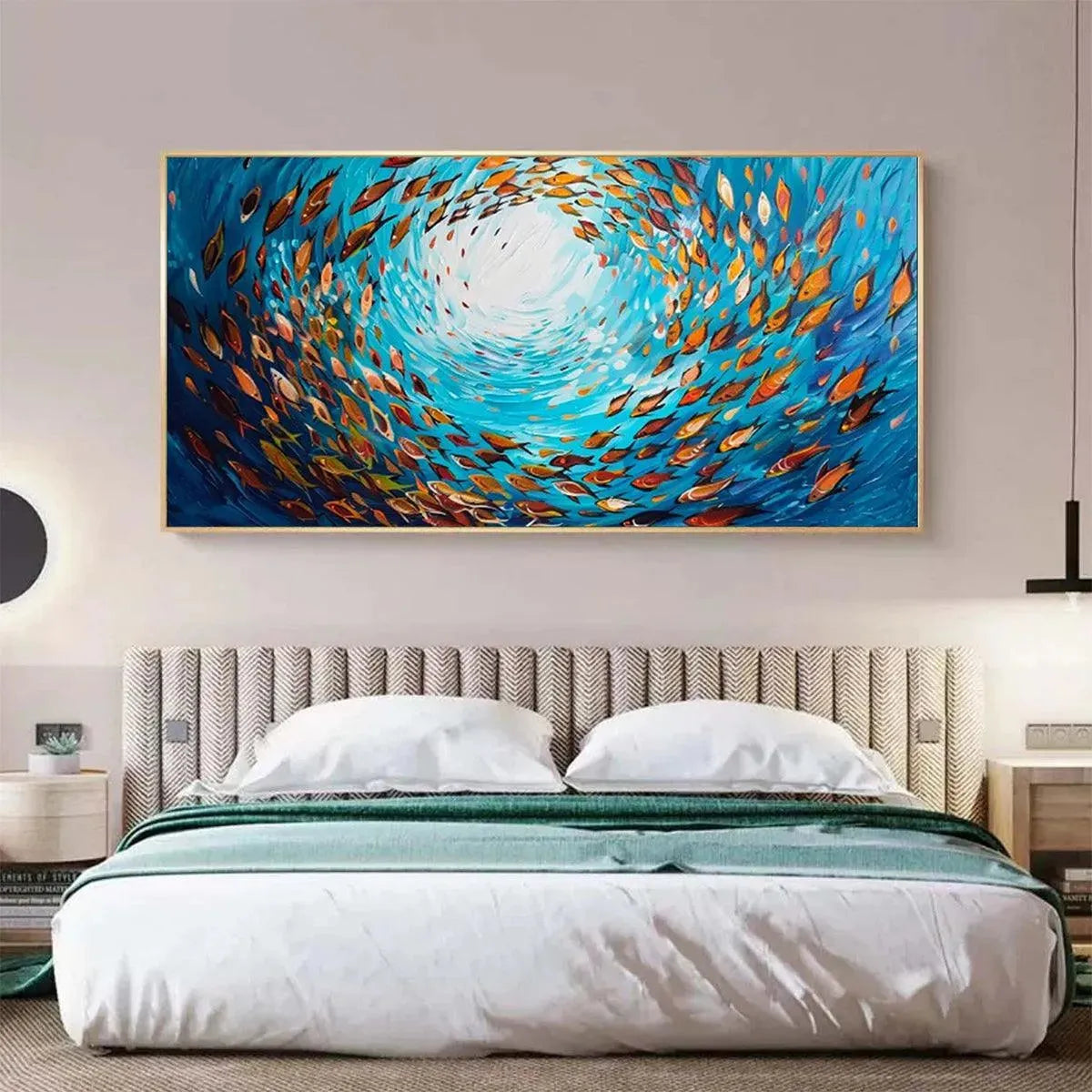 OCEANIC WHIRL: Dynamic School of Fish Painting, Horizontal Wall Art - Image 8