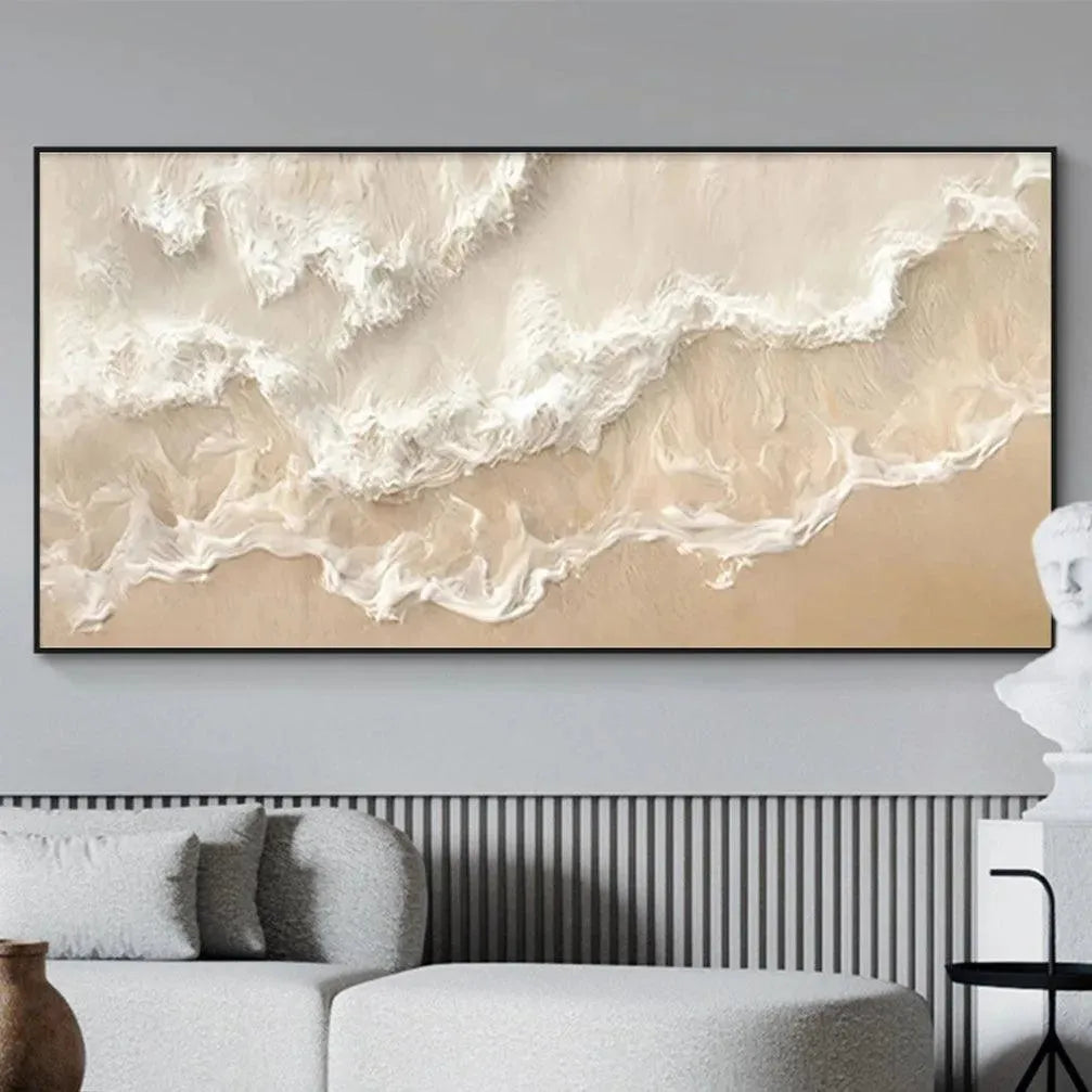 SANDY WHISPERS: Minimalist Beach Waves Painting, Horizontal Wall Art - Image 2