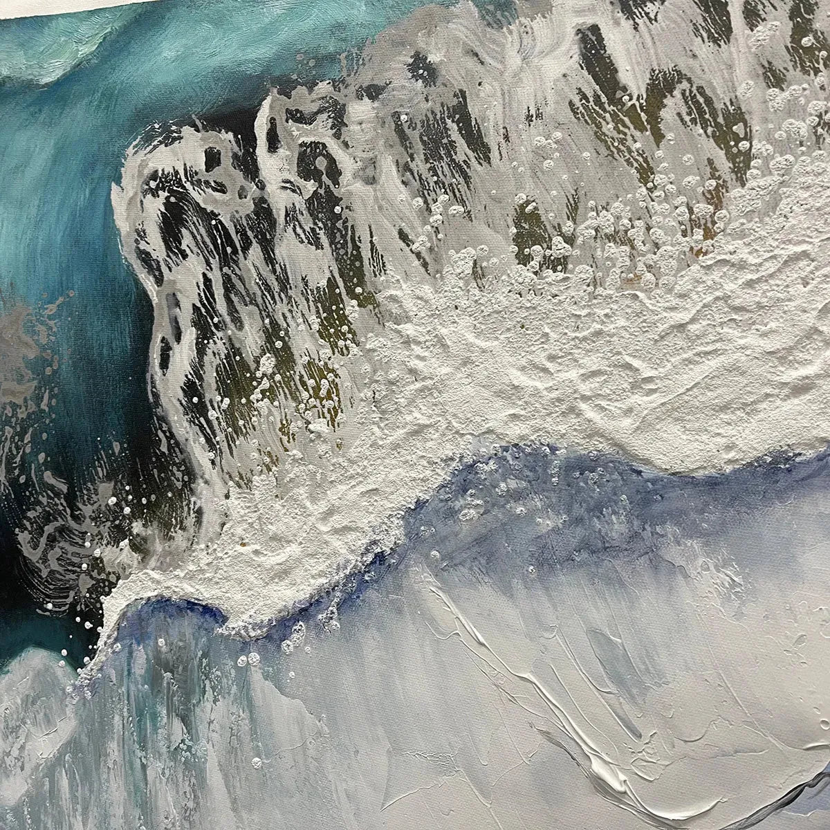 OCEAN’S EMBRACE: Ocean Painting in Blue, White, and Beige, Textured Canvas, Modern Wall Art - Image 3