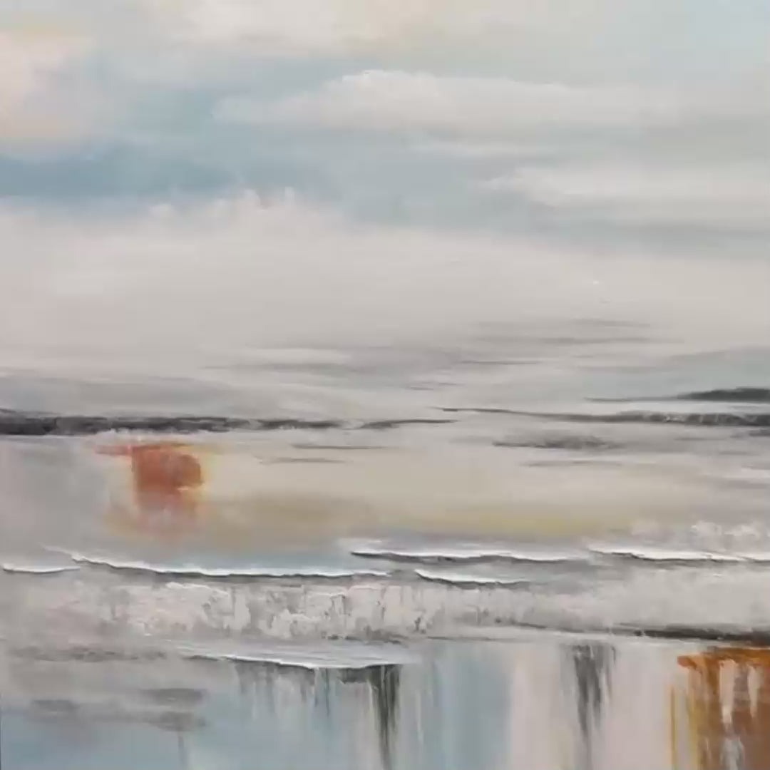 COASTAL SERENITY: Abstract Coastal Landscape Painting in Soft Blues and Neutrals - Image 3