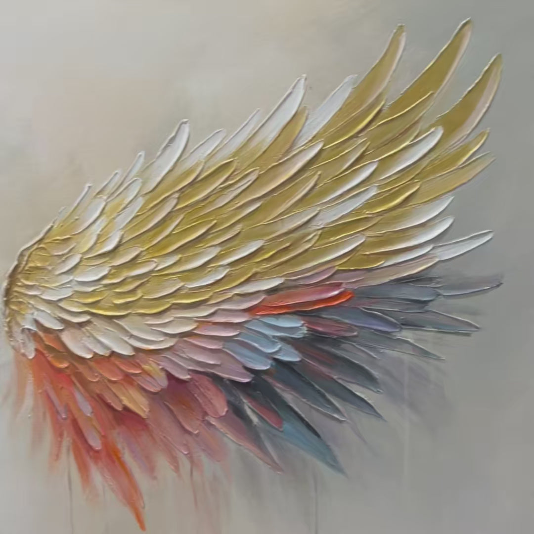 GOLDEN WINGS: Panoramic Angel Wings Painting, Textured Wall Art, Gold, Beige, Living Room, Bedroom - Image 3