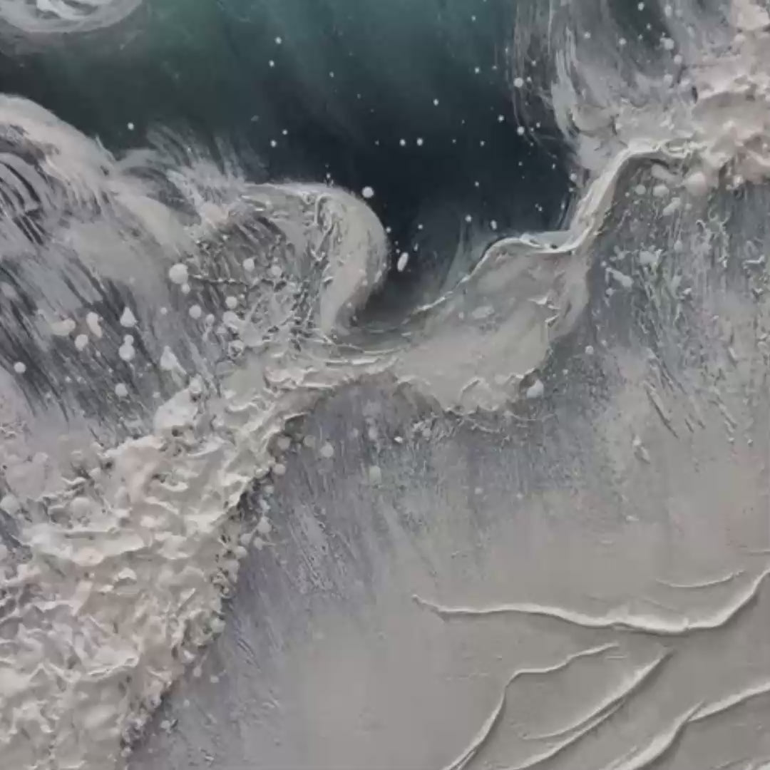 OCEAN’S EMBRACE: Ocean Painting in Blue, White, and Beige, Textured Canvas, Modern Wall Art - Image 3
