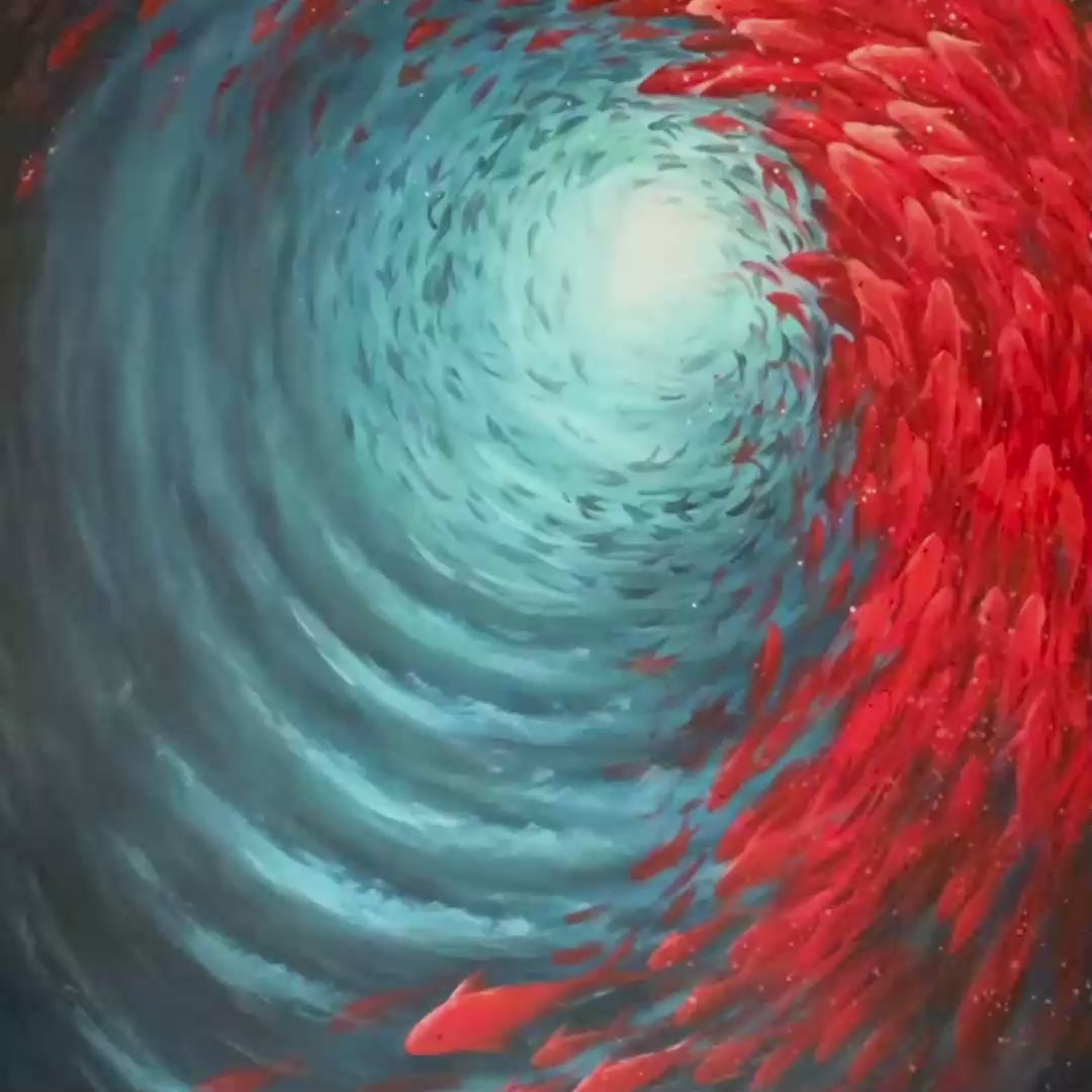 OCEANIC DANCE: Abstract Swirling Fish Oil Painting - Image 3