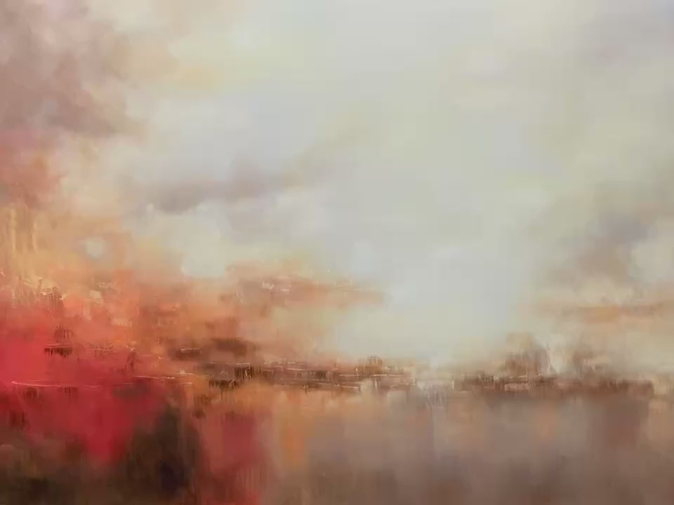 EMBER SKY: Abstract Landscape Textured Oil Painting in Warm Tones - Image 3