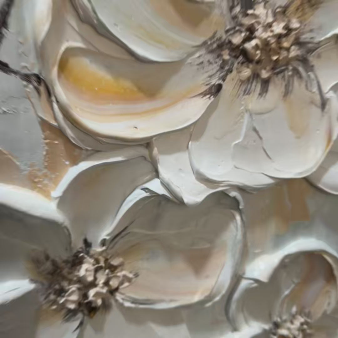 WHITE BLOSSOM SERENADE: Textured 3D Floral Oil Painting - Image 3