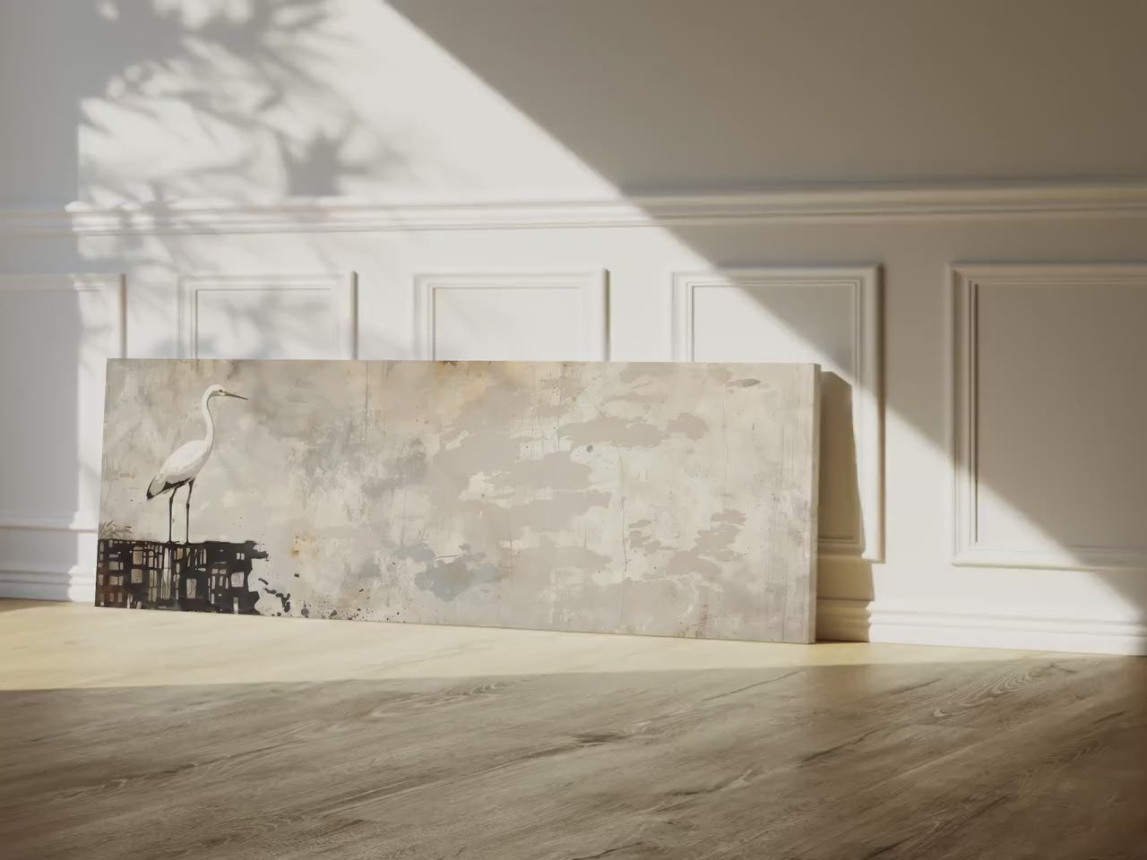 WHITE HERON PANORAMIC: Heron Painting, Panoramic Wall Art, Bird Art - Image 2