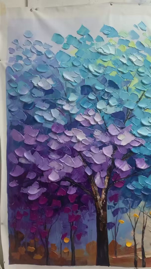 AUTUMN RAINBOW: Panoramic Tree Painting in Vibrant Colors, Textured Canvas, Modern Wall Art - Image 4