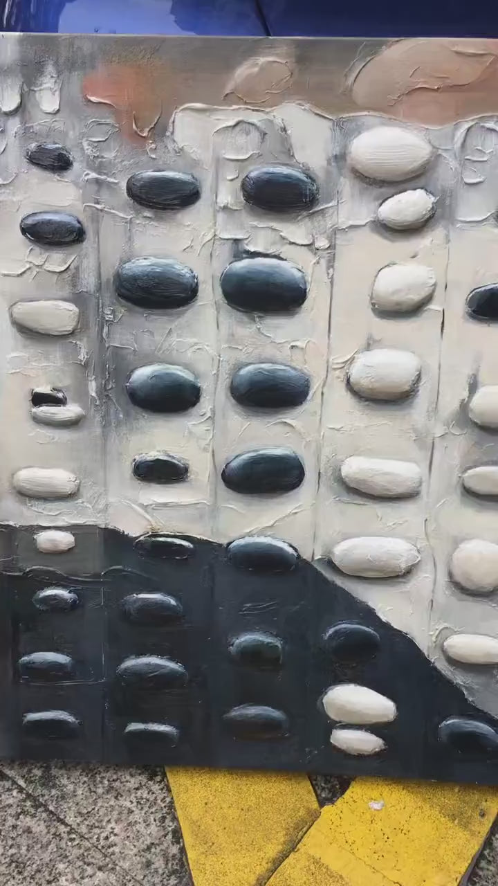 RIVER STONES: Textured Neutral Abstract Oil Painting - Image 3
