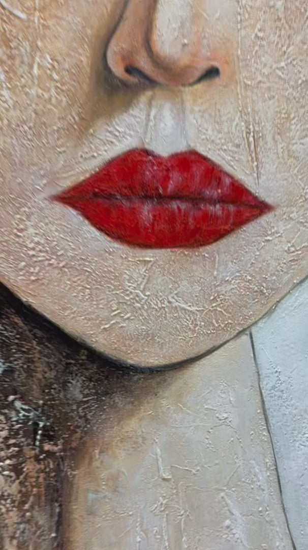 SERENE GAZE: Textured Figurative Portrait Oil Painting - Image 4