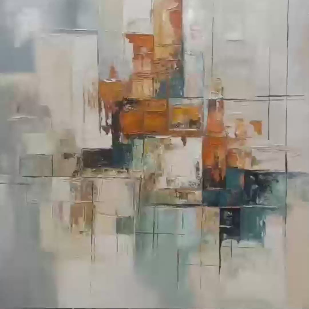 ABSTRACT CITYSCAPE: Textured Geometric Abstract Painting, Square Wall Art - Image 3