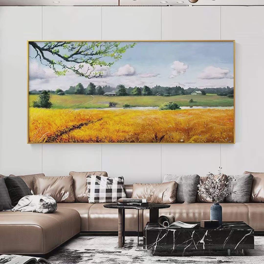 GOLDEN HARVEST: Tranquil Landscape Painting of a Golden Field - Image 2