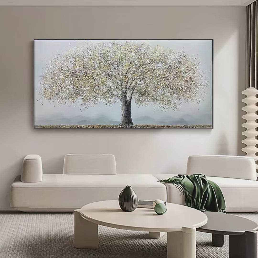 GOLDEN TREE: Textured Tree Painting in Gold and Grey - Image 4