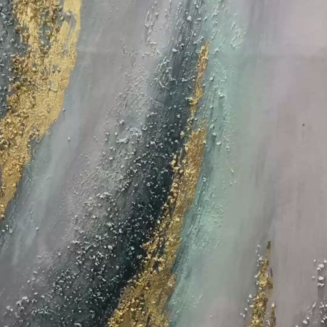 CELESTIAL RIVER: Vertical Abstract Oil Painting with Gold Leaf Accents - Image 3