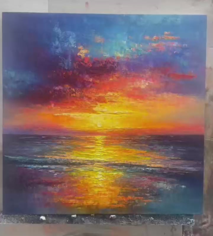 GOLDEN HOUR: Vibrant Sunset Seascape Oil Painting - Image 3
