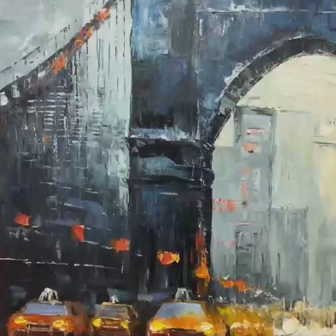 CITY LIGHTS: Impressionistic Cityscape Oil Painting of Bridge - Image 3