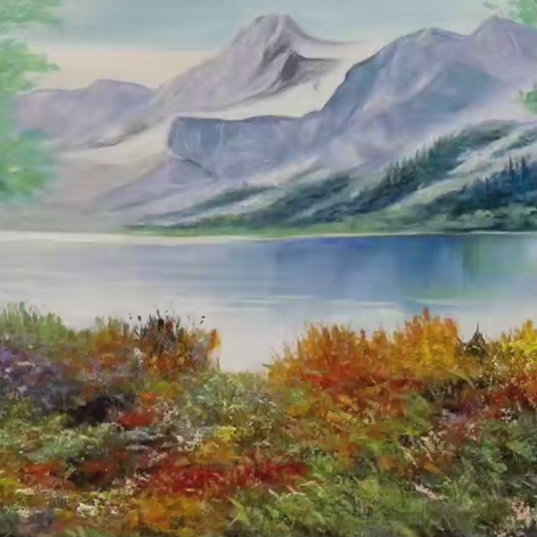 AUTUMN LAKE: Panoramic Autumn Landscape Painting with Lake and Mountains - Image 3