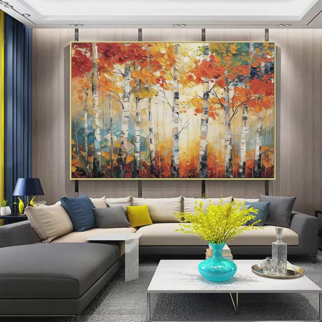 AUTUMN ASPEN: Textured Forest Painting, Impasto Wall Art, Horizontal Canvas, Fall Decor - Image 2