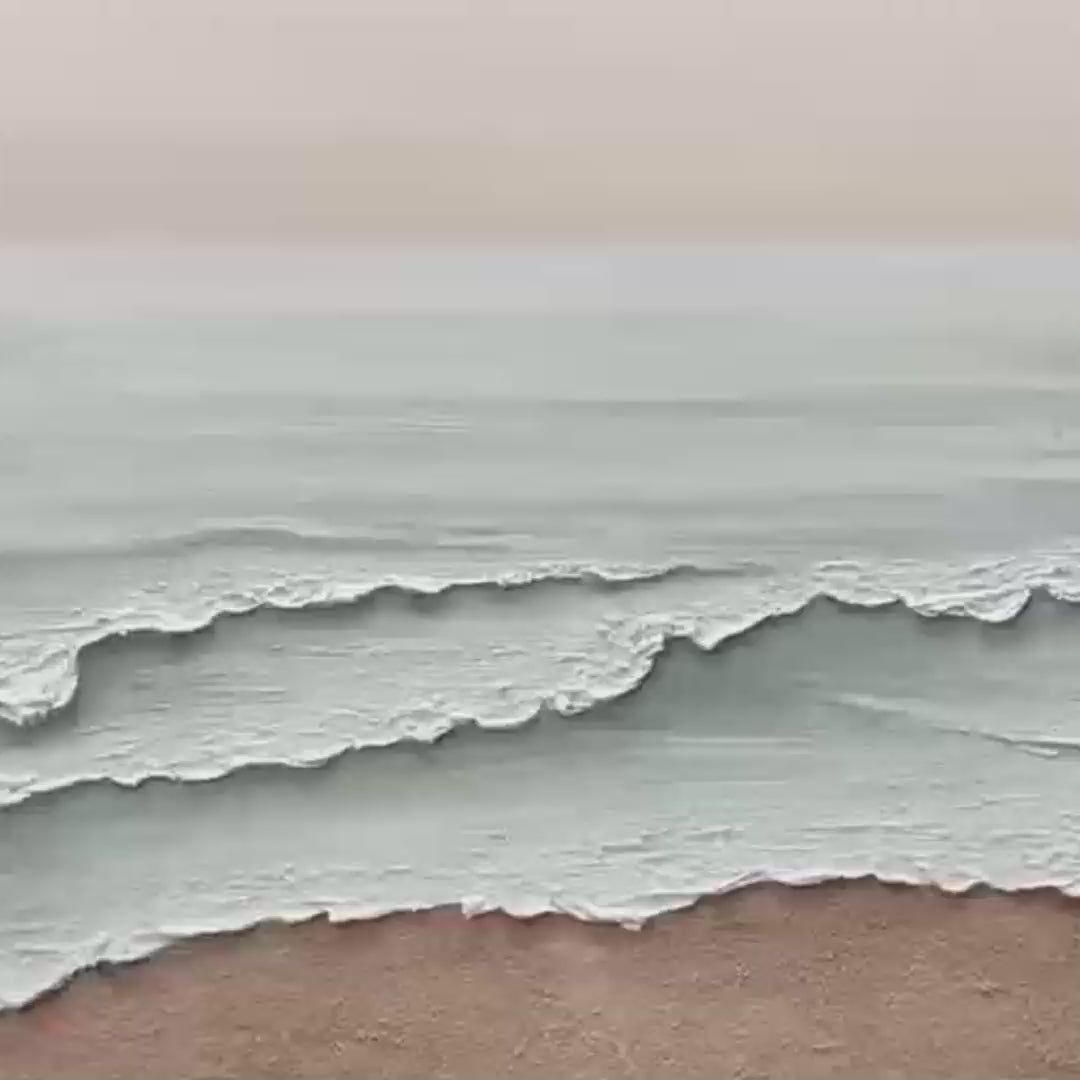 SERENE SHORE: Textured Coastal Landscape Painting in Beige - Image 3