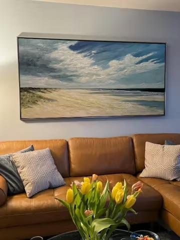 SEASIDE SERENITY: Textured Coastal Beach Oil Painting photo review