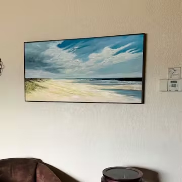 SEASIDE SERENITY: Textured Coastal Beach Oil Painting photo review